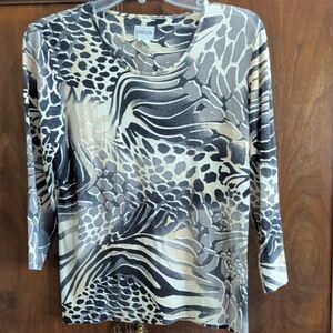 Chico's Black and Cream Animal Print Long Sleeve Top